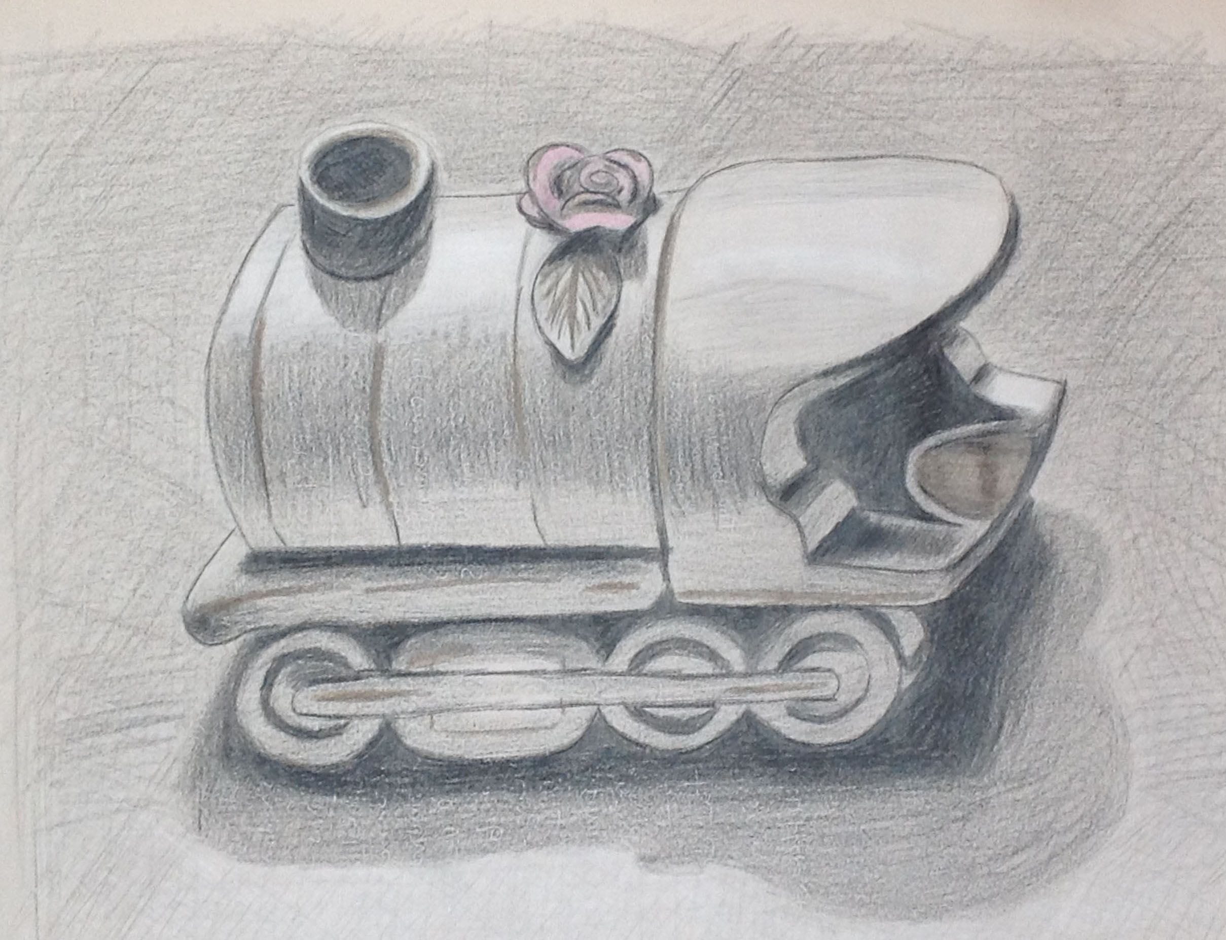 Train Engine Ashtray, 2019
Colored Pencils on Paper
12"W x 8.5"H, Walli White, artist