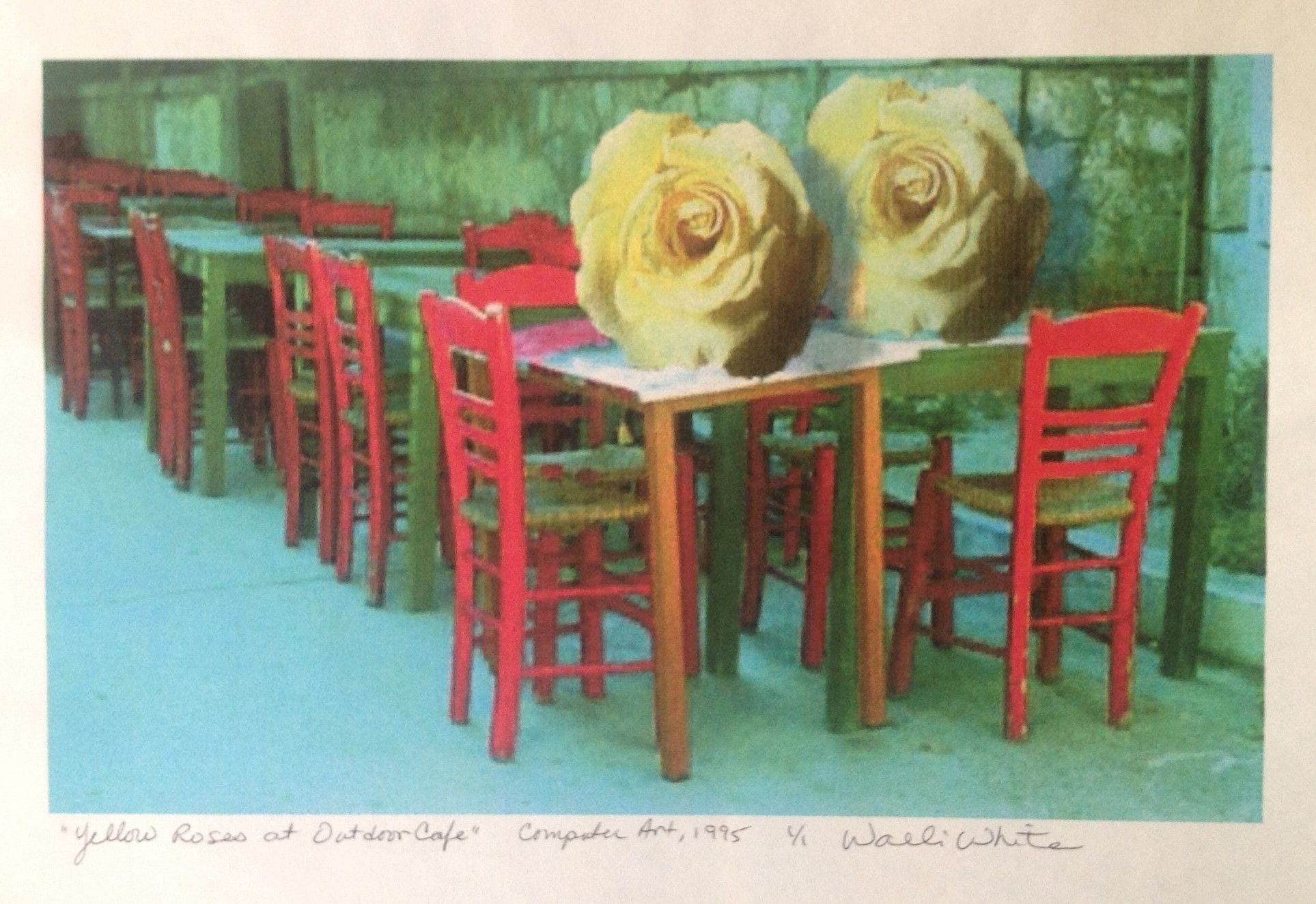 Yellow Roses at Outdoor Cafe, 1995
Digital Art, Photoshop
10"W x 8"H, Walli White, artist
