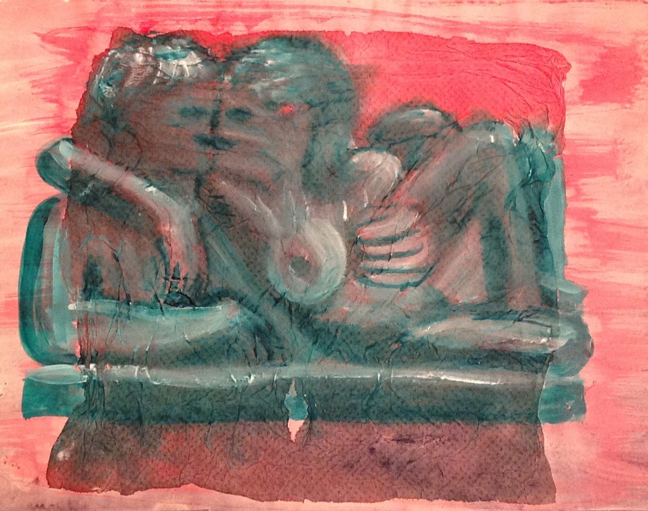 The Kiss, 1991
Watercolor on Paper Towel and Paper
11"W x 8.5"H, Walli White, artist