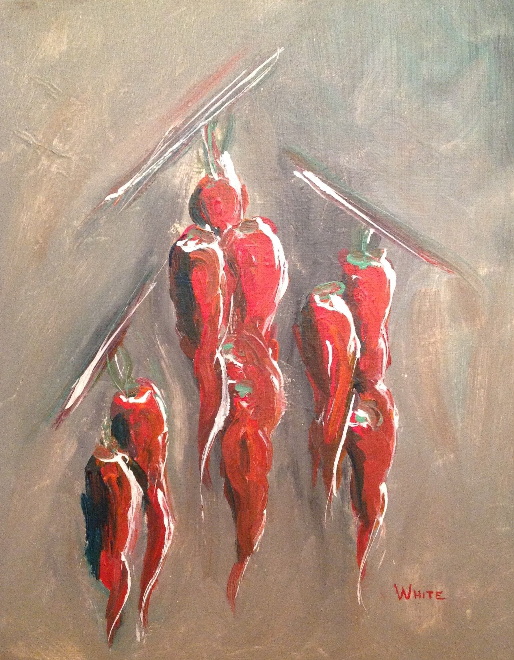 Hot Peppers, 1988
Acrylic on Canvas
16"W x 20"H, Walli White, artist