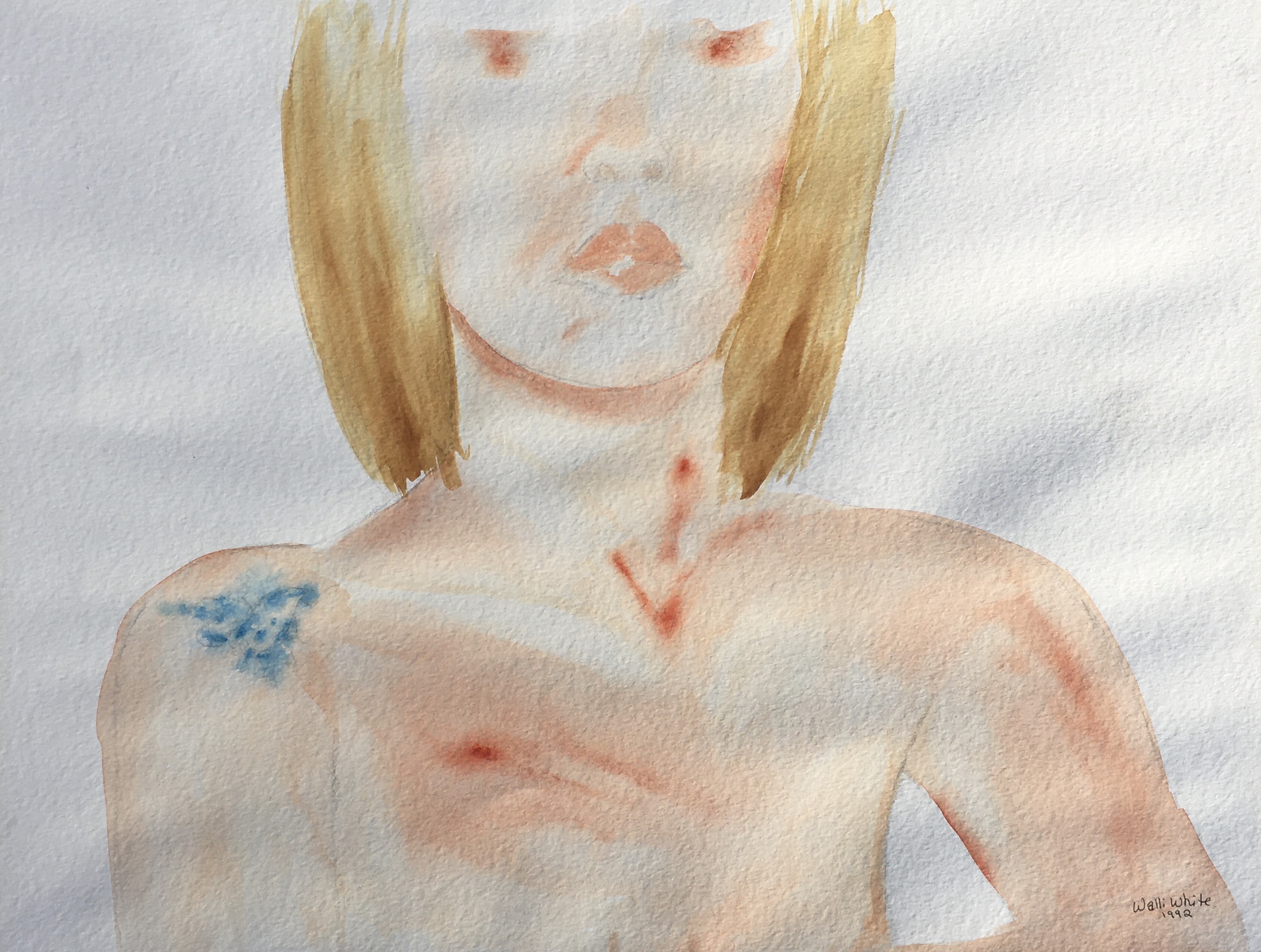 Self Portrait, Watercolor, 1992
Watercolor and Pencil on Watercolor Paper
20"W x 15"H, Walli White, artist