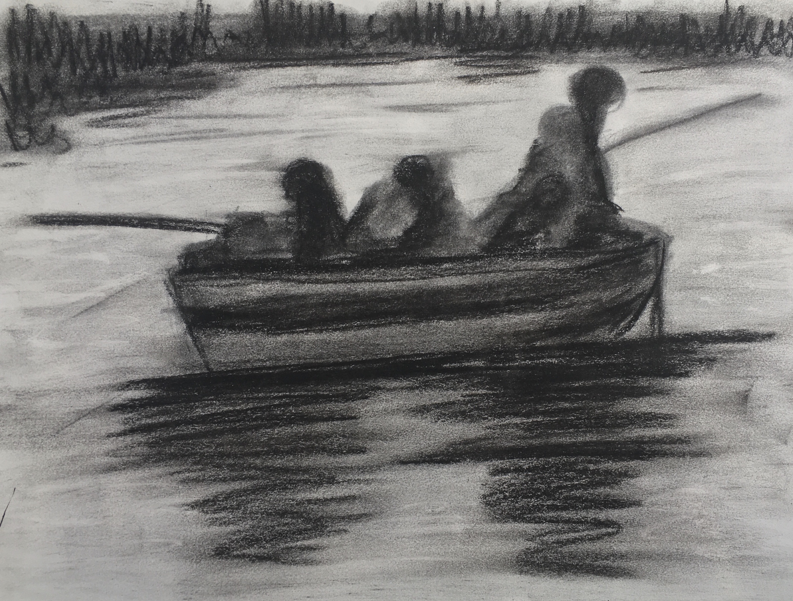 Fishing Near Shore, 1990
Charcoal on Paper, Walli White, artist