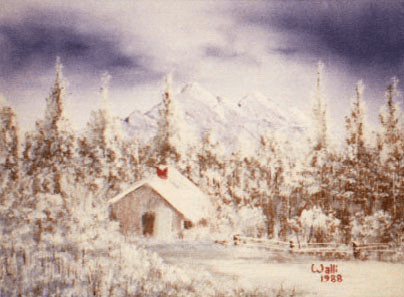 Snow Cabin, 1988
Acrylic on Canvas Board, Walli White, artist