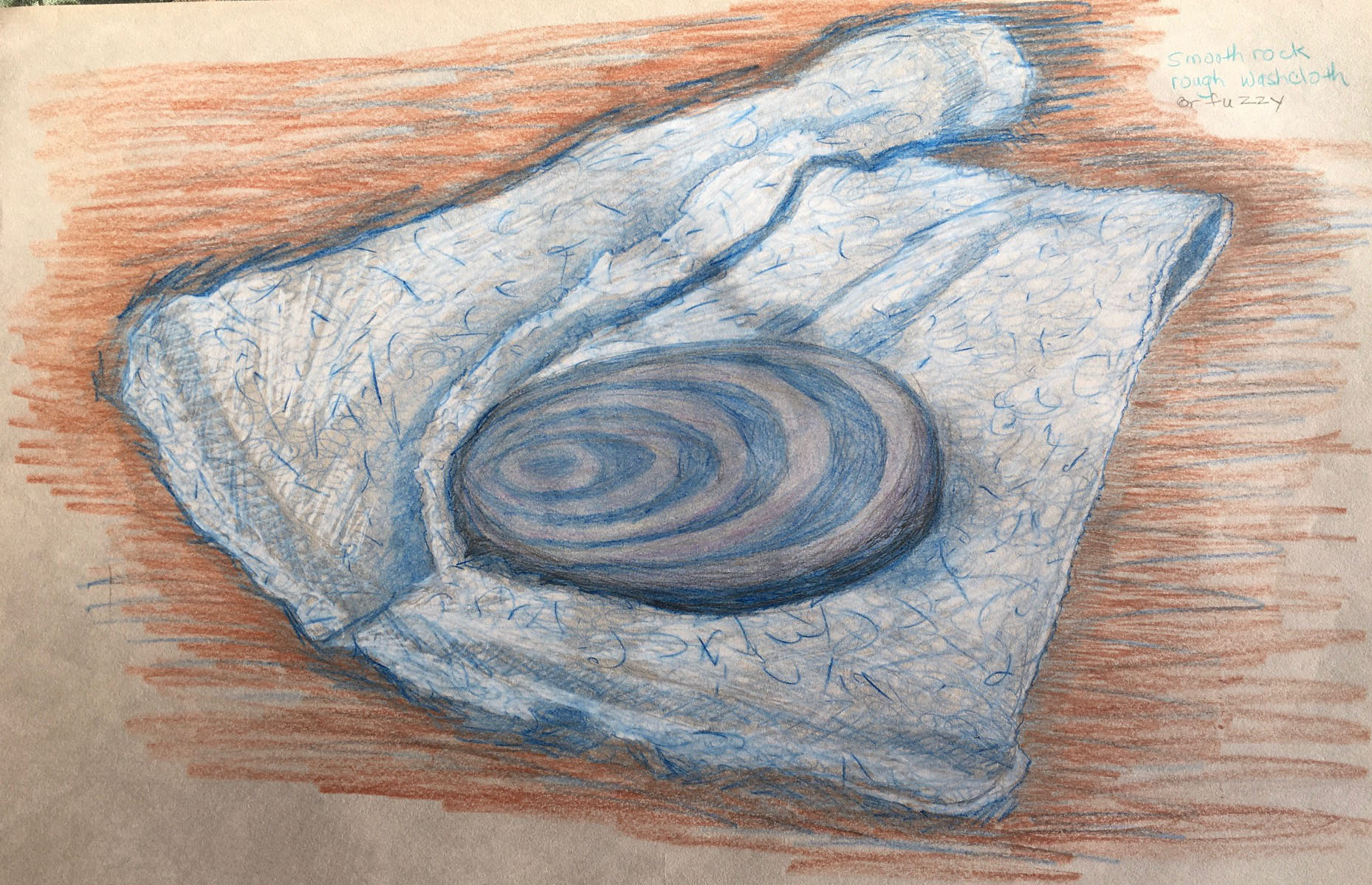 Rock and Washcloth, 2018
Colored Pencils on Paper
22.5"W x 14.5"H, Walli White, artist